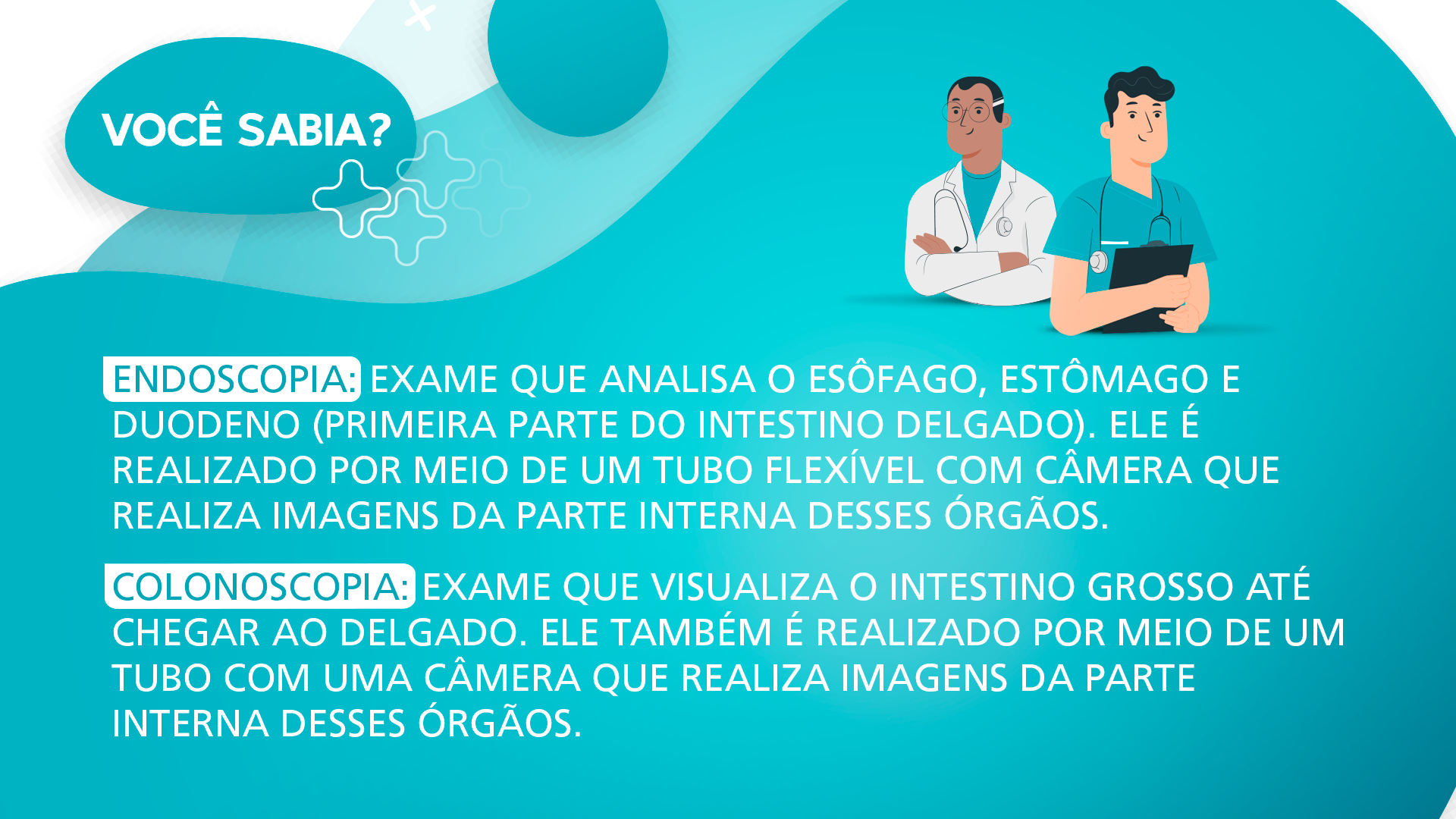 Explicação sobre a finalidade e como funcionam os exames de endoscopia e colonoscopia